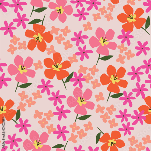 Hand drawn cute flowers, seamless patterns with floral for fabric, textiles, clothing, wall art, wallpaper, cover, banner, poster, interior decor, natural backgrounds.