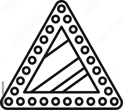 Line drawing of a warning triangle sign with reflectors, signaling danger on the road