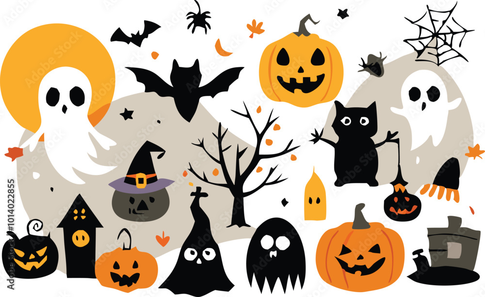 Set of Halloween elements illustration Set of Halloween elements illustration