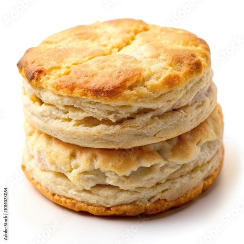 Flakey buttermilk biscuit stacked on a white background for culinary delight. Generative AI