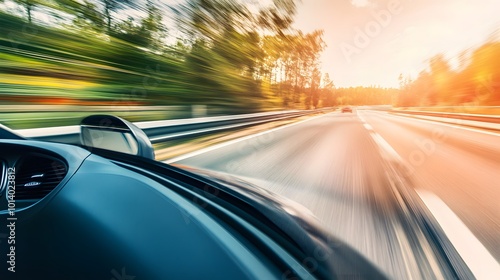 Wallpaper Mural Point-of-view perspective from a car on a highway, conveying motion and travel, with blurred scenery suggesting movement Torontodigital.ca