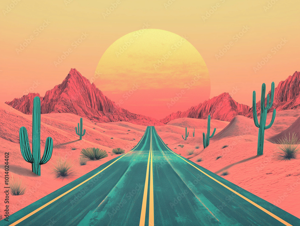 Desert Drive: A Highway Cutting Through an Arid Desert Landscape Desert Drive: A Highway Cutting Through an Arid Desert Landscape