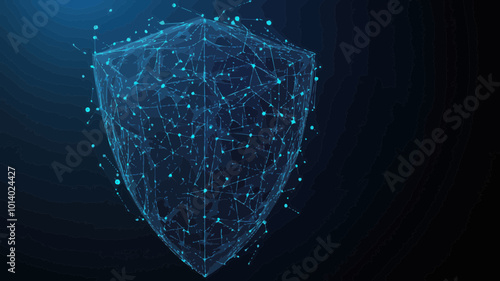 Low Poly Security Shield Vector Illustration for Data Protection in Digital Space, Composed of Polygons, Lines, Dots, Ideal for Cybersecurity and Network Security Concepts.