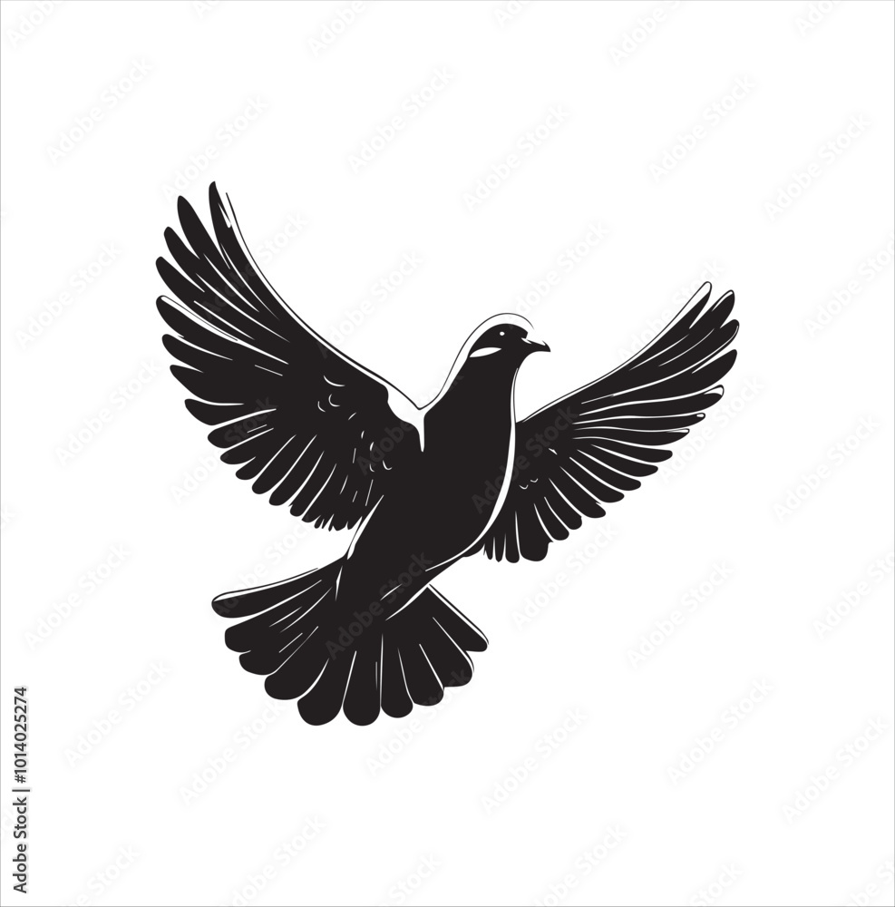 Fototapeta premium pigeon isolated on white background, bird, silhouette, eagle, vector, flying, animal, illustration, wing, nature, black, birds, dove, feather, wings, tattoo, fly, hawk, design, wildlife, flight, freed