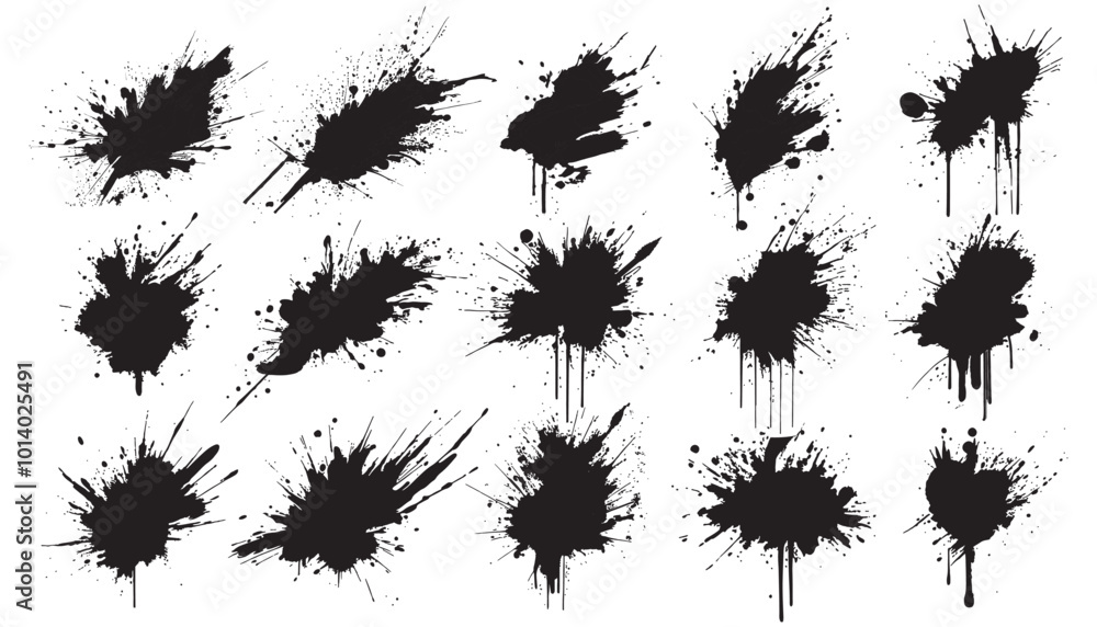 Set of vector brush strokes, various shapes. Lines, waves, stripes, rectangles, text background with rough edges. Hand drawn style collection of different graphic elements. Drawing Grunge Ink Splatter Set of vector brush strokes, various shapes. Lines, waves, stripes, rectangles, text background with rough edges. Hand drawn style collection of different graphic elements. Drawing Grunge Ink Splatter