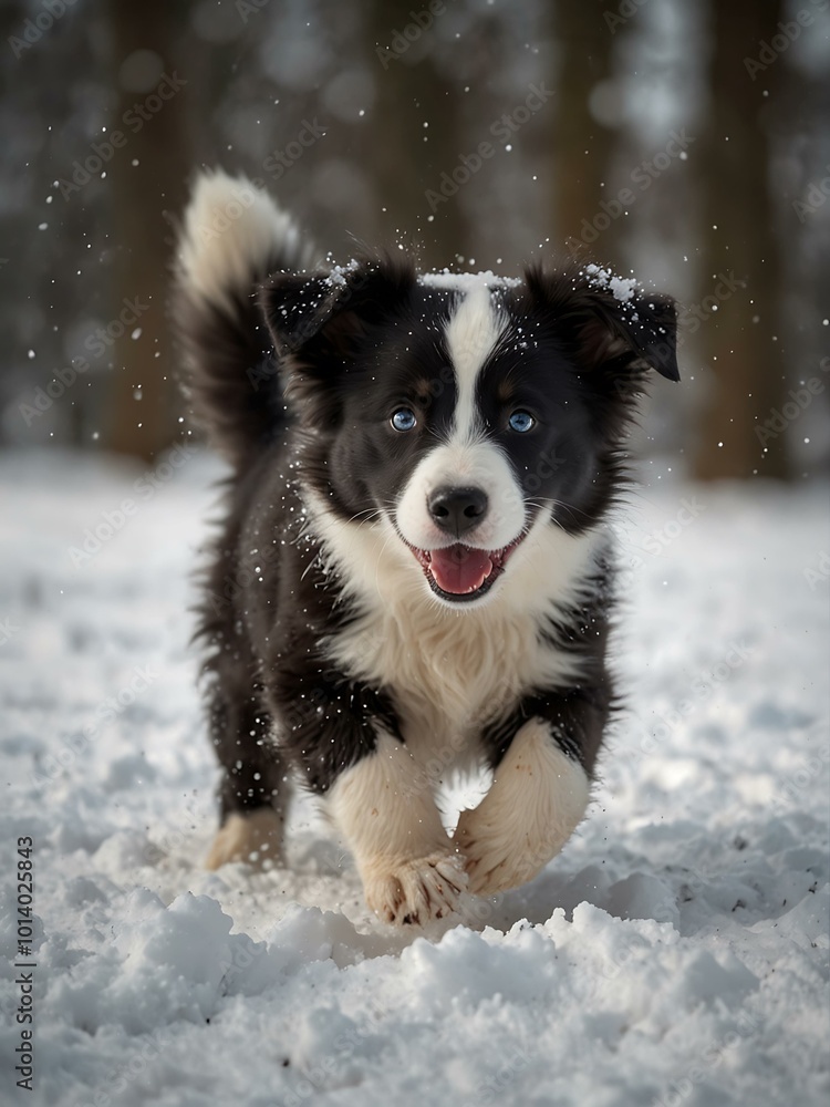 Adorable border collie puppy playing in the snow. Adorable border collie puppy playing in the snow.