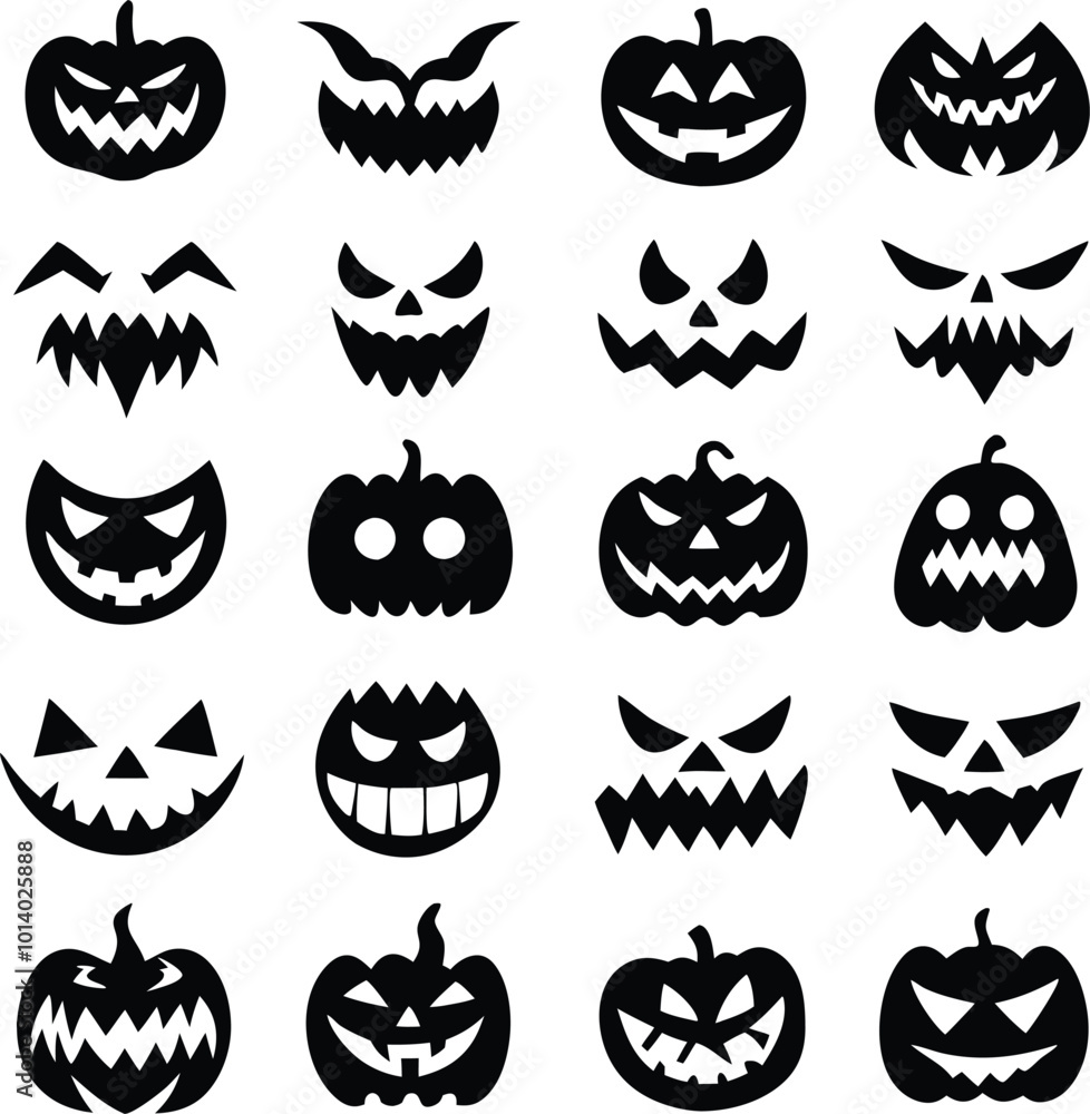 Obraz premium Collection of halloween silhouettes icon and character., witch, creepy and spooky elements for halloween decorations, silhouettes, sketch, icon, sticker. Hand drawn vector illustration