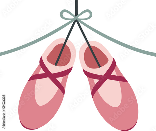 Pink ballet shoes tied with a ribbon, illustrated in a simple and elegant cartoon style