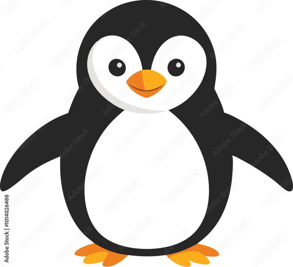 Obraz premium Cute penguin standing and smiling, illustrated in a simple cartoon style