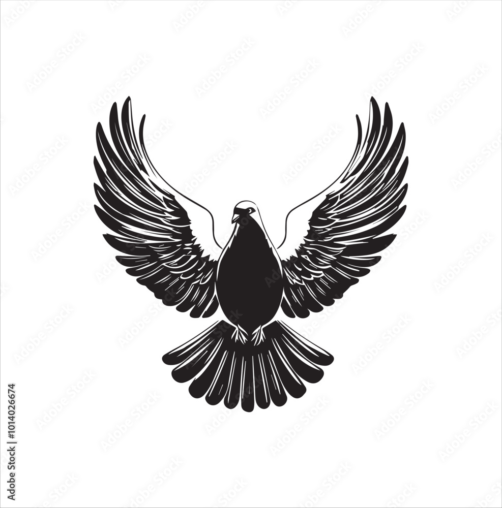 Obraz premium pigeon isolated on white background, bird, silhouette, eagle, vector, flying, animal, illustration, wing, nature, black, birds, dove, feather, wings, tattoo, fly, hawk, design, wildlife, flight, freed