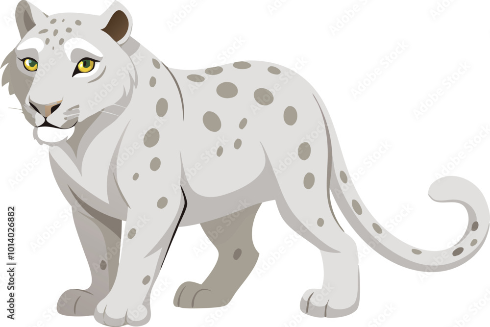 Fototapeta premium Snow leopard standing proudly, illustrated in a simple and majestic cartoon style