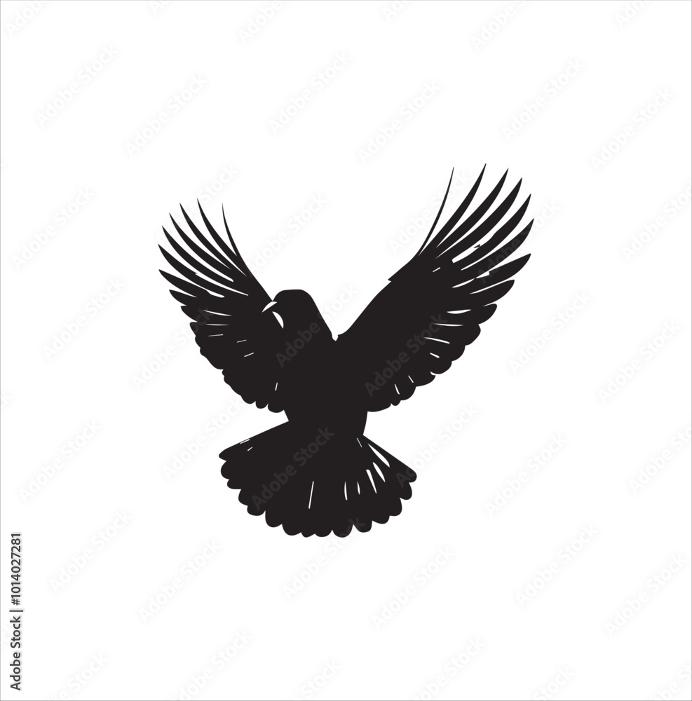 Fototapeta premium pigeon isolated on white background, bird, silhouette, eagle, vector, flying, animal, illustration, wing, nature, black, birds, dove, feather, wings, tattoo, fly, hawk, design, wildlife, flight, freed