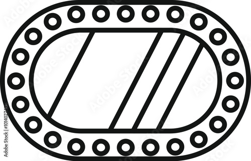 Oval ship porthole with metal frame surrounded by bolts, side view, linear style icon for web and print design