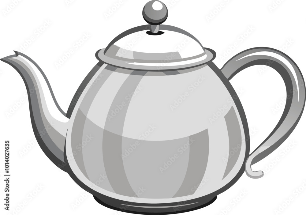 Silver teapot, illustrated in a simple and elegant cartoon style Silver teapot, illustrated in a simple and elegant cartoon style