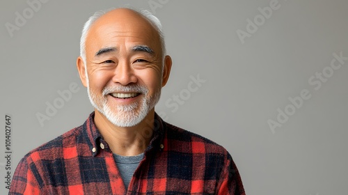 A warm portrait of a smiling, handsome senior male, showcasing his friendly demeanor and approachable personality photo