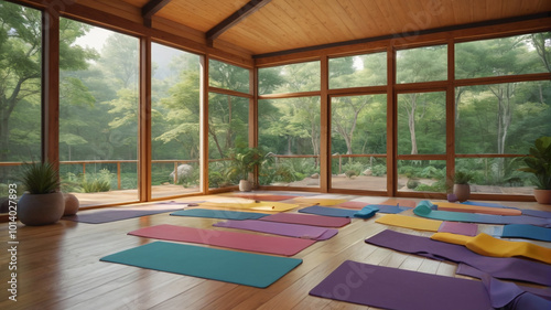 At a peaceful retreat center, participants partake in mindfulness retreats, their days filled with yoga, meditation, and silent reflection, Generative AI