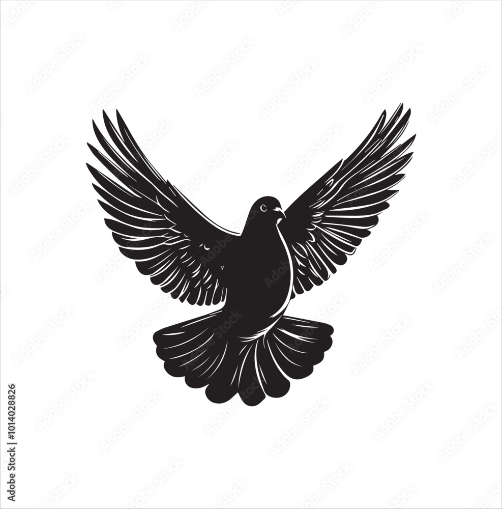 Naklejka premium pigeon isolated on white background, bird, silhouette, eagle, vector, flying, animal, illustration, wing, nature, black, birds, dove, feather, wings, tattoo, fly, hawk, design, wildlife, flight, freed
