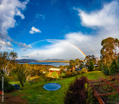 Rainbow on Jindabyne Lake, New South Wales, Australia photo