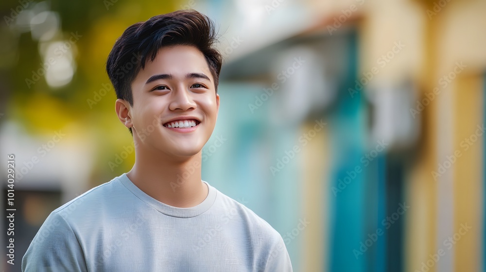 Portrait of a young handsome Asian man with a plain background, emphasizing his striking features and confident presence Portrait of a young handsome Asian man with a plain background, emphasizing his striking features and confident presence