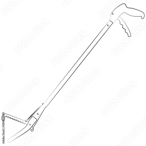 snake gripper, professional snake tongs, snake and reptile catcher for wildlife control for neurotoxic snake, snake grabber realistic contour, outline lines drawn