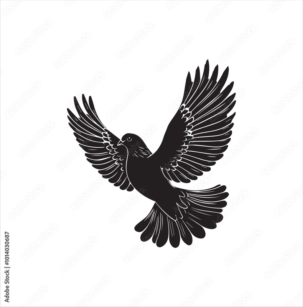 Obraz premium pigeon isolated on white background, bird, silhouette, eagle, vector, flying, animal, illustration, wing, nature, black, birds, dove, feather, wings, tattoo, fly, hawk, design,Art & Illustration