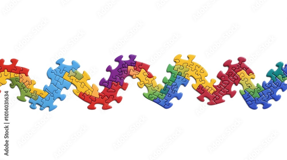 Puzzle pieces forming a ribbon for World Autism Awareness Day, symbolizing the complexity and diversity of the autism spectrum Puzzle pieces forming a ribbon for World Autism Awareness Day, symbolizing the complexity and diversity of the autism spectrum