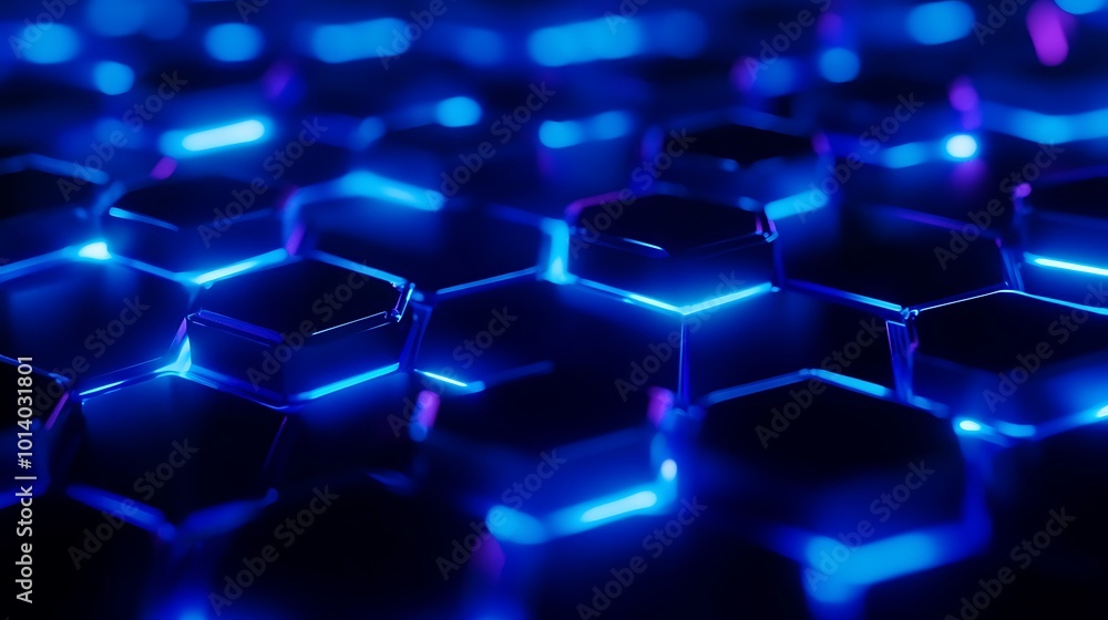 Futuristic glowing blue hexagonal pattern design in a high-tech technology background Futuristic glowing blue hexagonal pattern design in a high-tech technology background