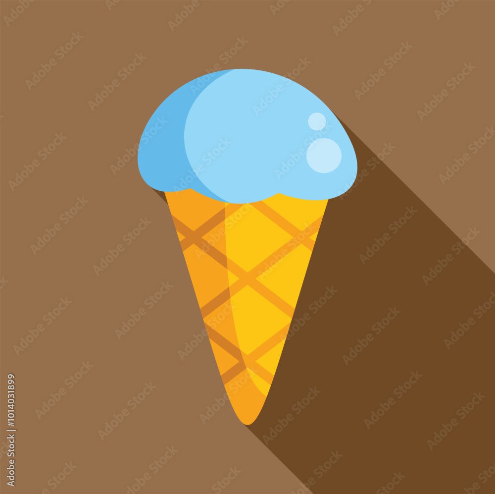 Minimalist vector illustration featuring a blue ice cream scoop melting in a waffle cone, simple colors and long shadow Minimalist vector illustration featuring a blue ice cream scoop melting in a waffle cone, simple colors and long shadow