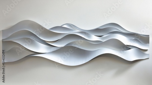 A striking abstract metal wall art piece, with layers of cut metal creating a 3D effect of rolling hills