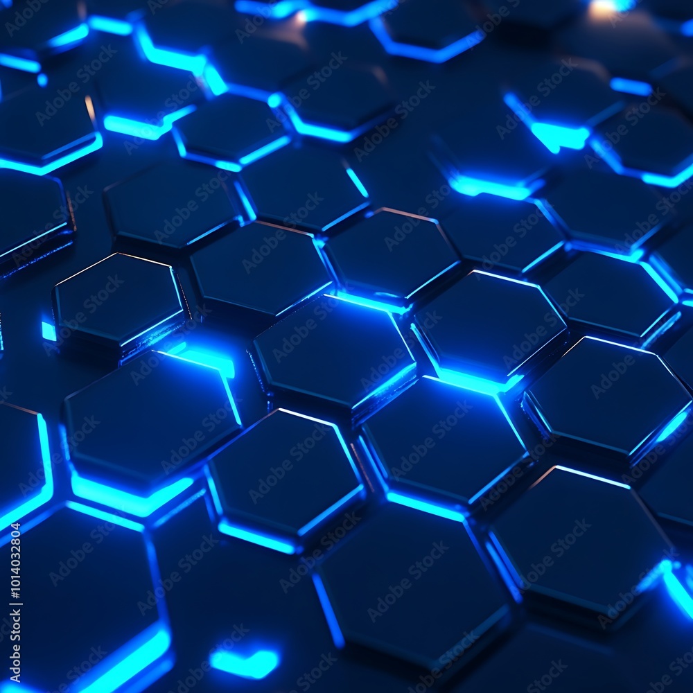 High-tech background showcasing glowing blue hexagonal pattern in a futuristic design High-tech background showcasing glowing blue hexagonal pattern in a futuristic design