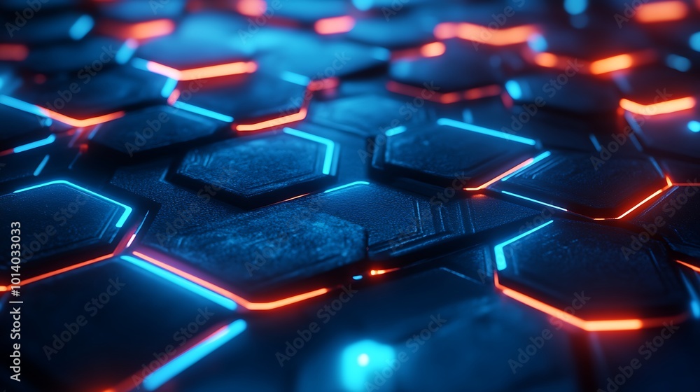 Obraz premium High-tech digital background highlighted by glowing blue hexagonal pattern and futuristic design
