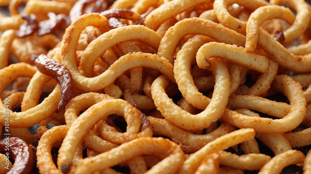 Seasoned curly fries, spiral delight, crispy and flavorful, fun snack option, Generative AI Seasoned curly fries, spiral delight, crispy and flavorful, fun snack option, Generative AI