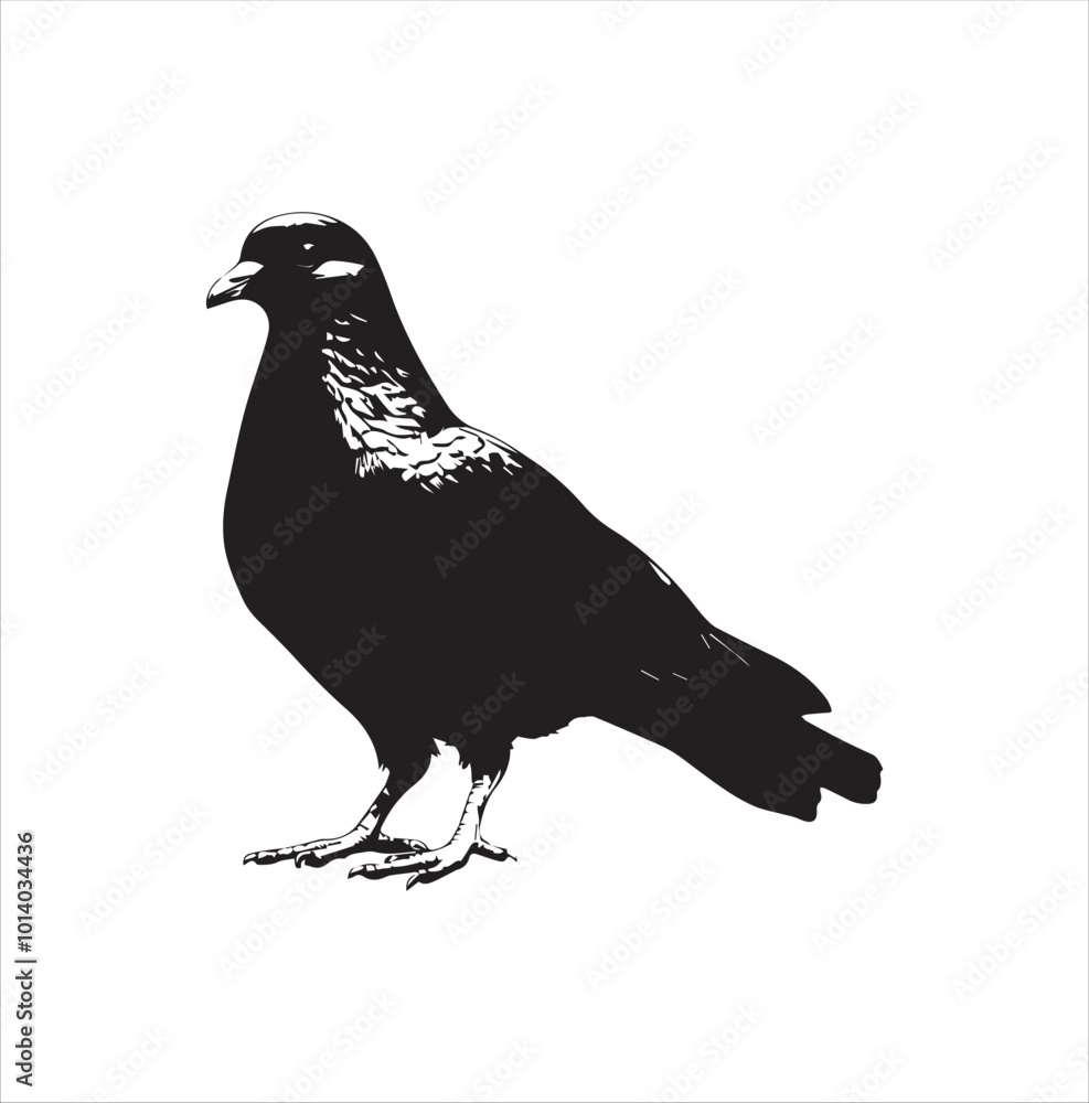 Fototapeta premium pigeon isolated on white background, bird, silhouette, eagle, vector, flying, animal, illustration, wing, nature, black, birds, dove, feather, wings, tattoo, fly, hawk, design,Art & Illustration
