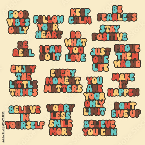 Inspirational quotes set. Motivational phrases. Typography for good job, result, love, success. Inspirational lettering design for poster, print, sticker.