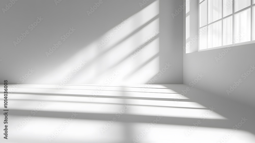 Obraz premium Realistic and minimalist blurred natural light with windows shadow overlay on wallpaper texture