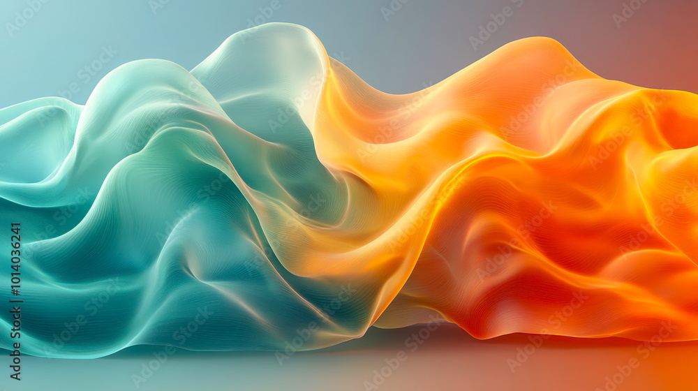 Obraz premium Vibrant Abstract Green and Orange Silky Wave Design with Smooth Curves and Soft Shadows on a Modern Minimalist Background