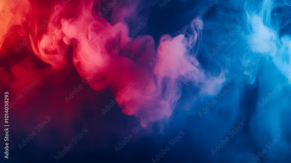 Fototapeta premium Red smoke on a blue background, mystic texture, neon colors