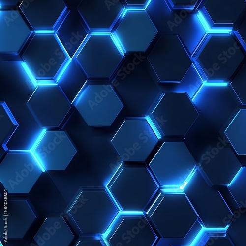 Digital technology background with futuristic glowing blue hexagonal pattern and sleek design