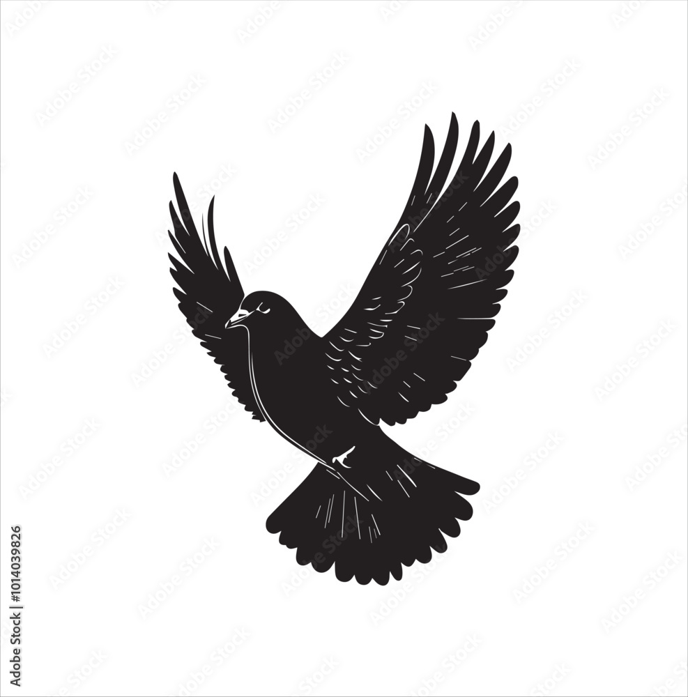 Obraz premium pigeon isolated on white background, bird, silhouette, eagle, vector, flying, animal, illustration, wing, nature, black, birds, dove, feather, wings, tattoo, fly, hawk, design,Art & Illustration