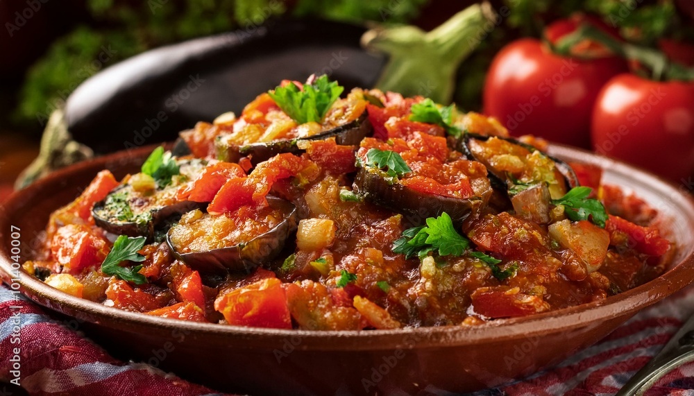 Close-up of eggplant stew Close-up of eggplant stew