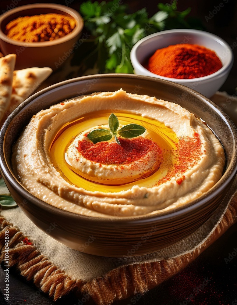 Close-up of creamy hummus Close-up of creamy hummus