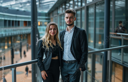 A man and a woman standing next to each other in a building