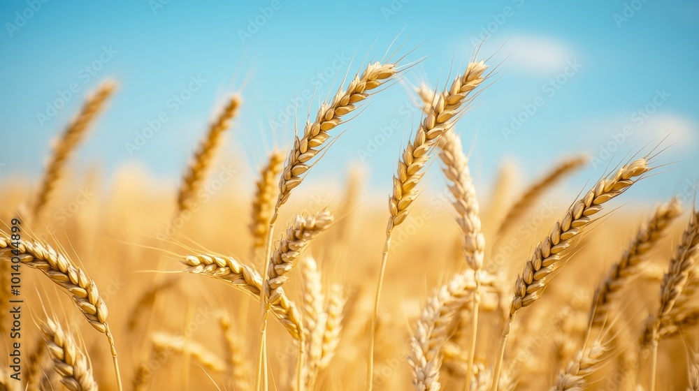Golden wheat field under blue sky, nature's bounty concept Golden wheat field under blue sky, nature's bounty concept