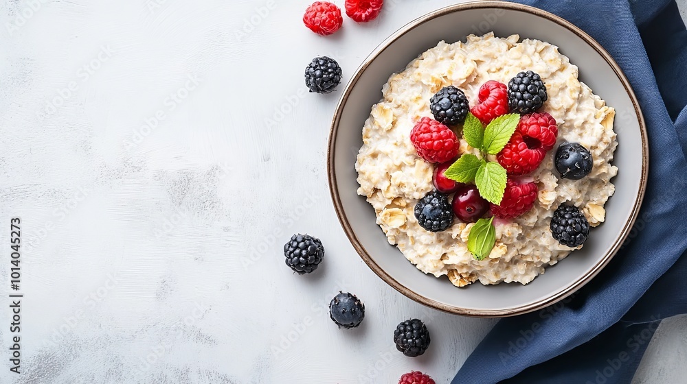Oatmeal with berries, rustic food background. Oatmeal with berries, rustic food background.