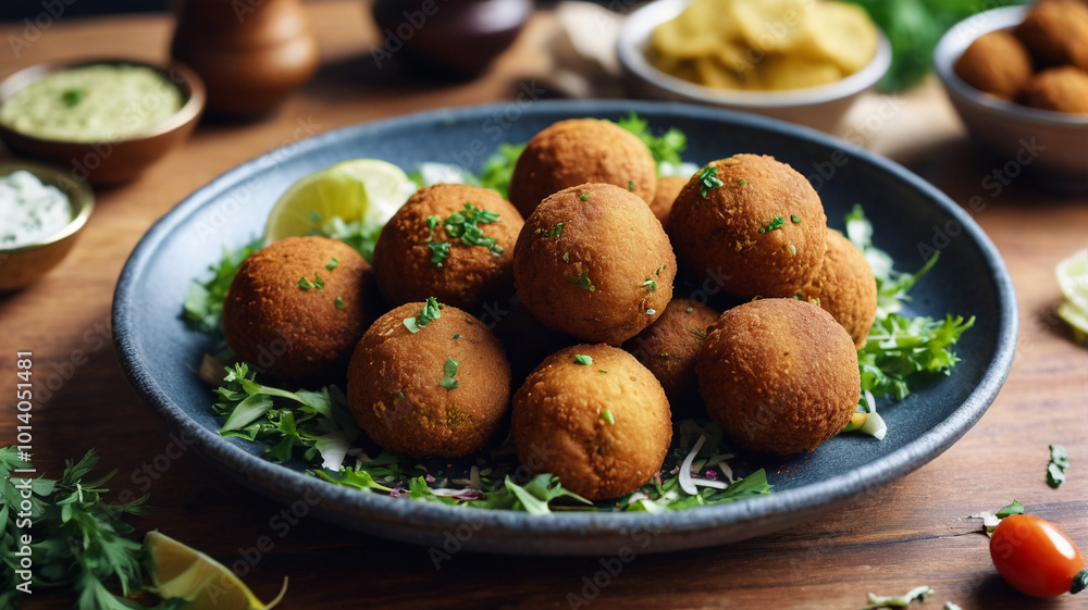 Enjoy the iconic Egyptian dish of ta'ameya, crispy falafel made with fava beans, Generative AI Enjoy the iconic Egyptian dish of ta'ameya, crispy falafel made with fava beans, Generative AI