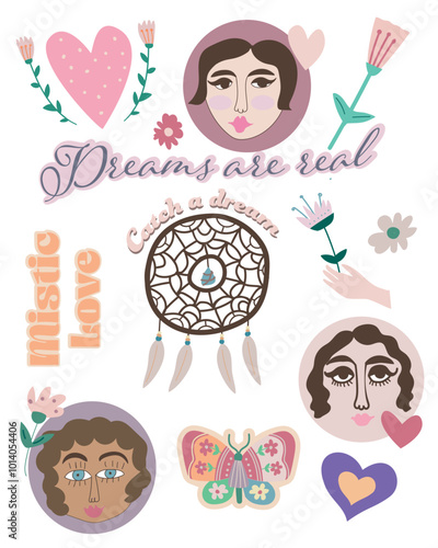 Illustrated stickers set, dreams theme collection