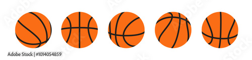 Orange basketball ball icons. Set of basketball balls symbols.