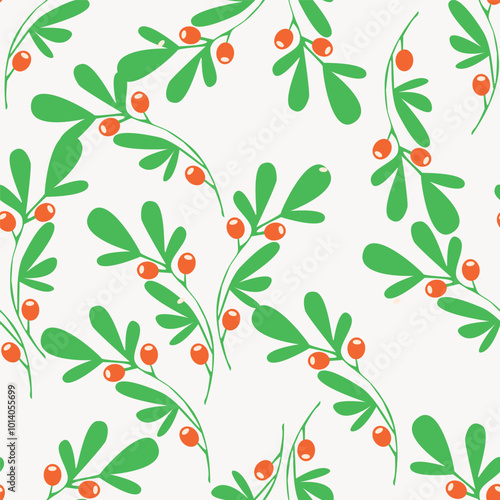 Wallpaper Mural Vibrant pattern featuring cream branches with coral berries against a pink background. Torontodigital.ca
