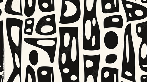 A modern abstract pattern featuring bold black shapes on a light background, ideal for graphic design or textile use.