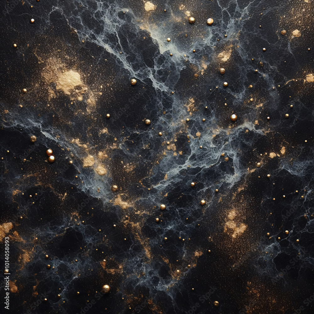Abstract black background with golden speckles and splatters Abstract black background with golden speckles and splatters